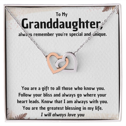 To My Granddaughter Interlocking Hearts Necklace Gifts For Her Women From Mom Dad Nana Grandma Grandpa Grandparents, Christmas Valentines Mothers Day Anniversary Birthday Graduation Jewelry Gift Boxes