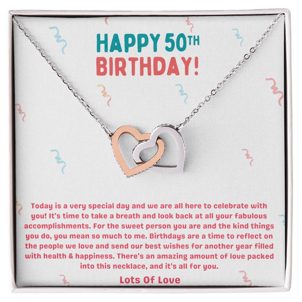 Happy 50th Birthday Celebrate Interlocking Hearts Necklace