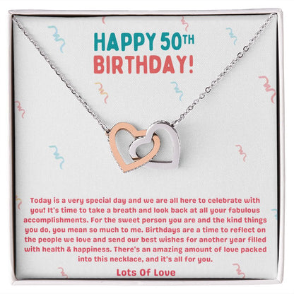 Happy 50th Birthday Celebrate Interlocking Hearts Necklace