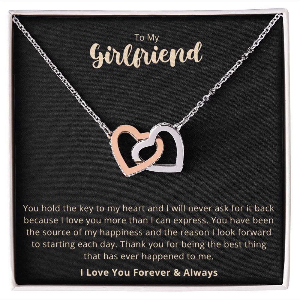 To My Girlfriend Key Interlocking Hearts Necklace