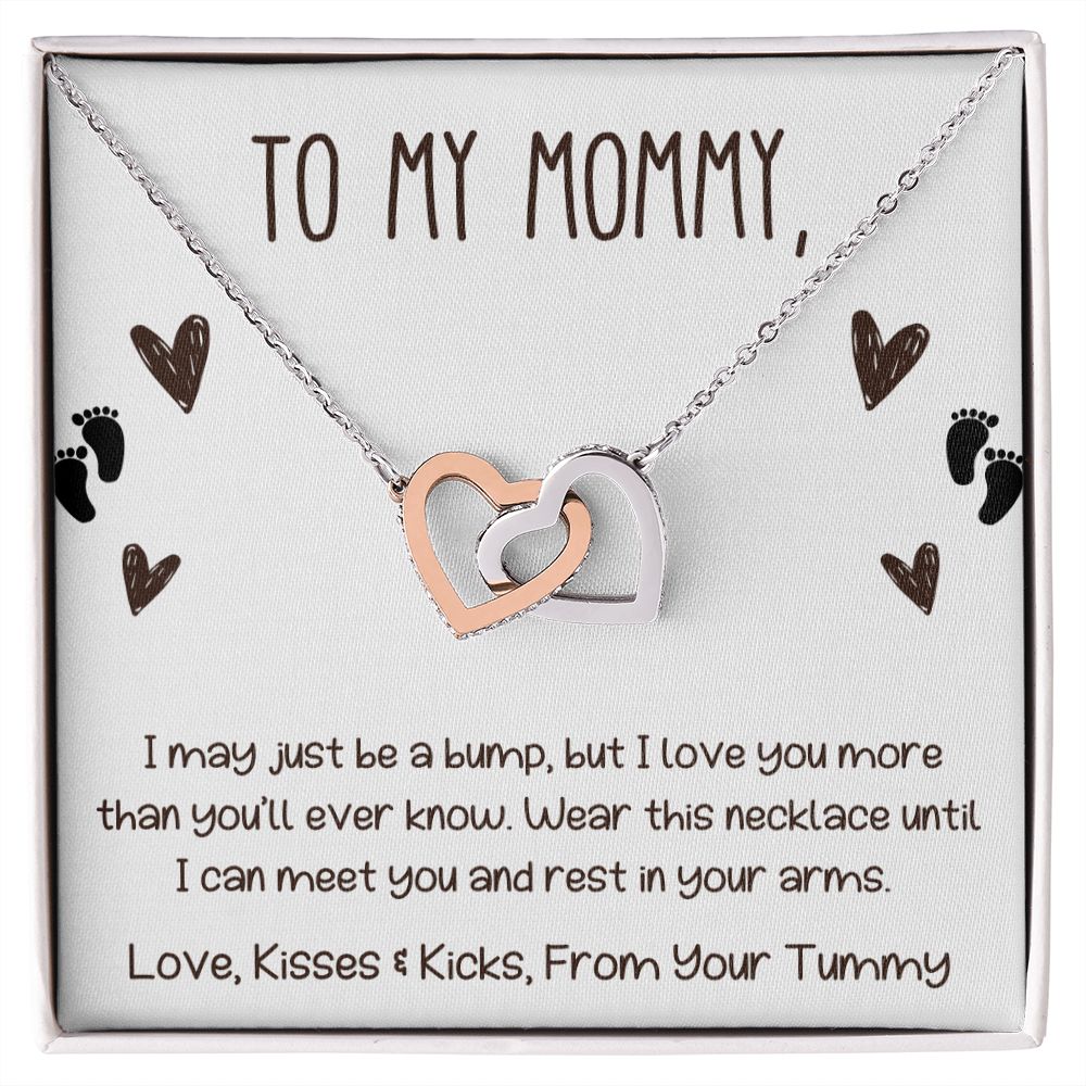 To My Mommy Necklace From The Bump For Mom to Be, Baby Feet Interlocking Hearts Sterling Silver Pendant, New Mom Gift,First Mothers Day Christmas Gift,Expecting Wife 1st Pregnancy Gift From Your Tummy