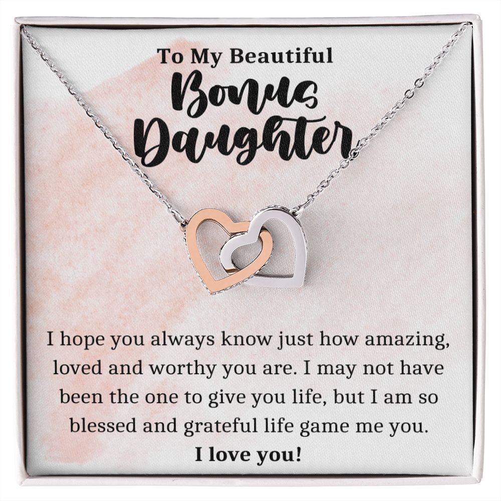 To My Bonus Daughter Necklace, Step Daughter Necklace, Gifts For Stepdaughter, Bonus Daughter Necklace from Mom Dad,Motivational Message Jewelry For Birthday Christmas Graduation for Teens Girls Women