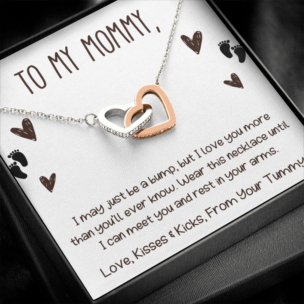 To My Mommy Necklace From The Bump For Mom to Be, Baby Feet Interlocking Hearts Sterling Silver Pendant, New Mom Gift,First Mothers Day Christmas Gift,Expecting Wife 1st Pregnancy Gift From Your Tummy