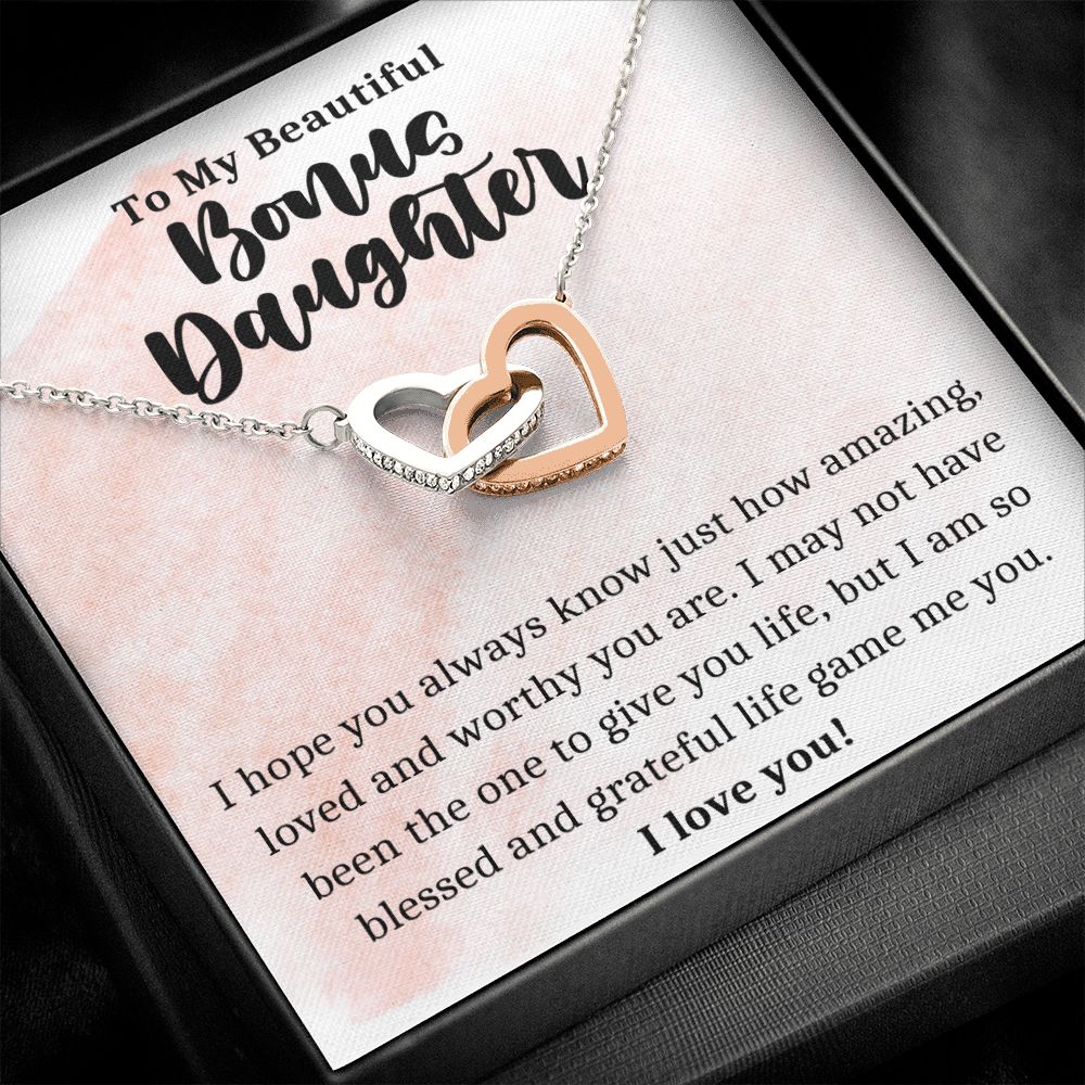 To My Bonus Daughter Necklace, Step Daughter Necklace, Gifts For Stepdaughter, Bonus Daughter Necklace from Mom Dad,Motivational Message Jewelry For Birthday Christmas Graduation for Teens Girls Women