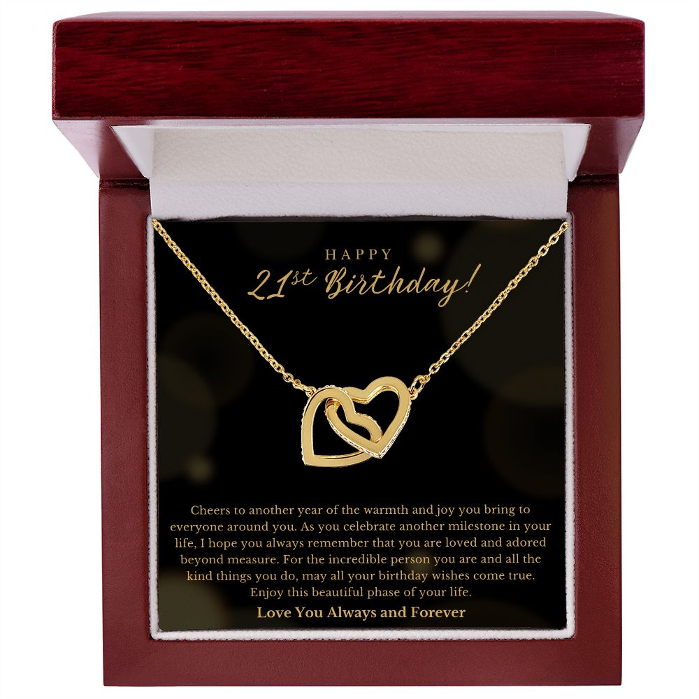 Happy 21st Birthday Cheers Interlocking Hearts Necklace