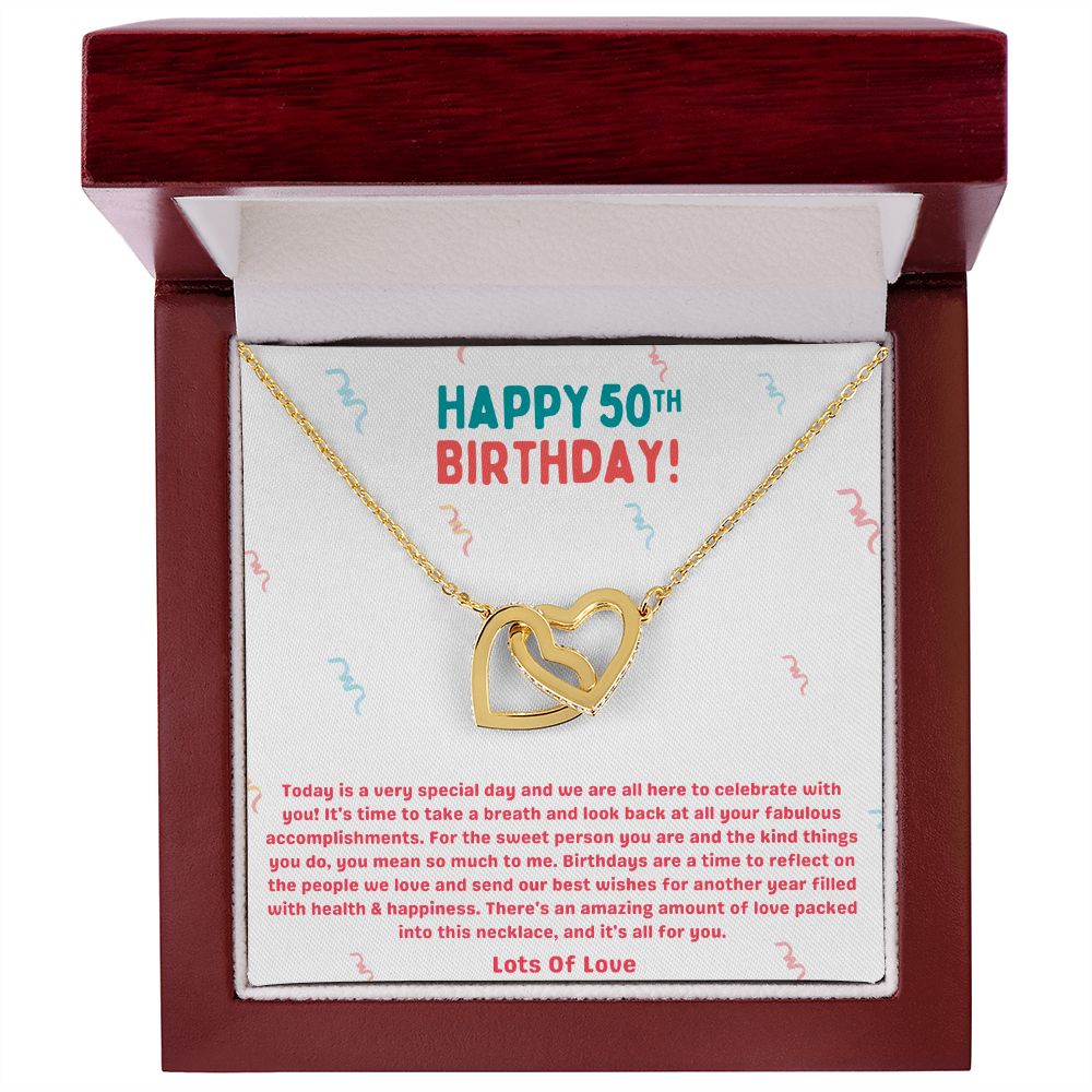 Happy 50th Birthday Celebrate Interlocking Hearts Necklace