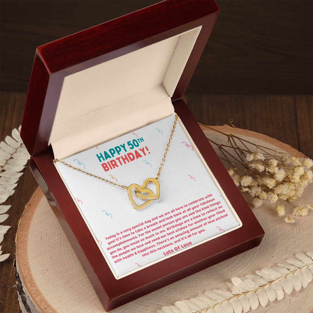 Happy 50th Birthday Celebrate Interlocking Hearts Necklace