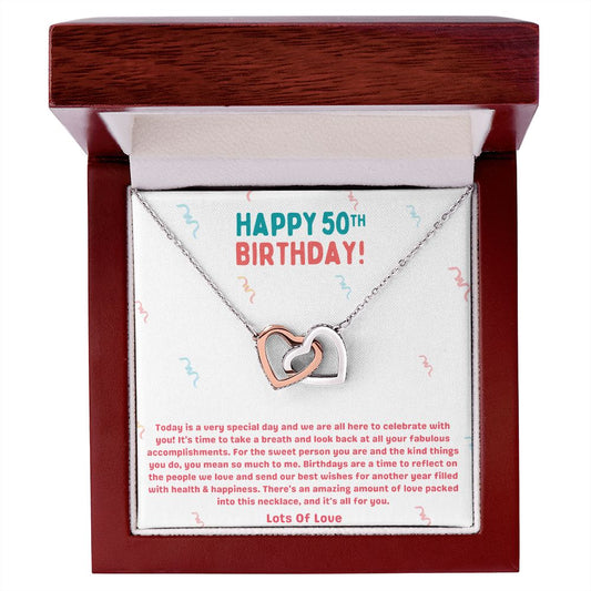 Happy 50th Birthday Celebrate Interlocking Hearts Necklace