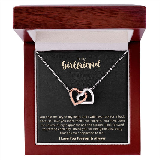 To My Girlfriend Key Interlocking Hearts Necklace