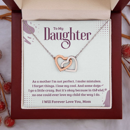 Daughter Gift from Mom Necklace, Best Loving Cute Gift To My Daughter Necklace From Mom Parents,Birthday Christmas Graduation Mothers Valentines Day Anniversary Pendant Jewelry Gift,Interlocking Heart