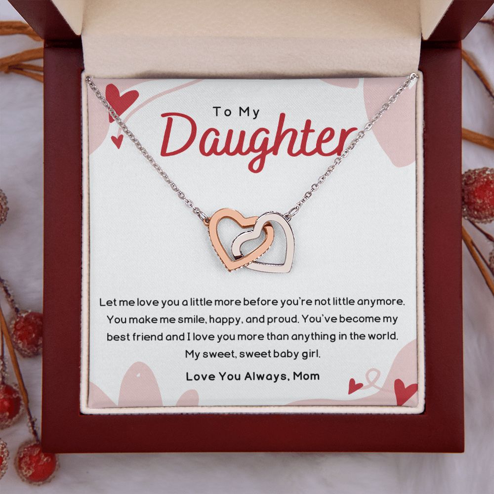 Daughter Gift From Mom Necklace Sterling Silver, To My Daughter Necklace From Mother, Daughter Gifts for Christmas Birthday Wedding Graduation Mothers Valentines Day Pendant Jewelry,Interlocking Hearts