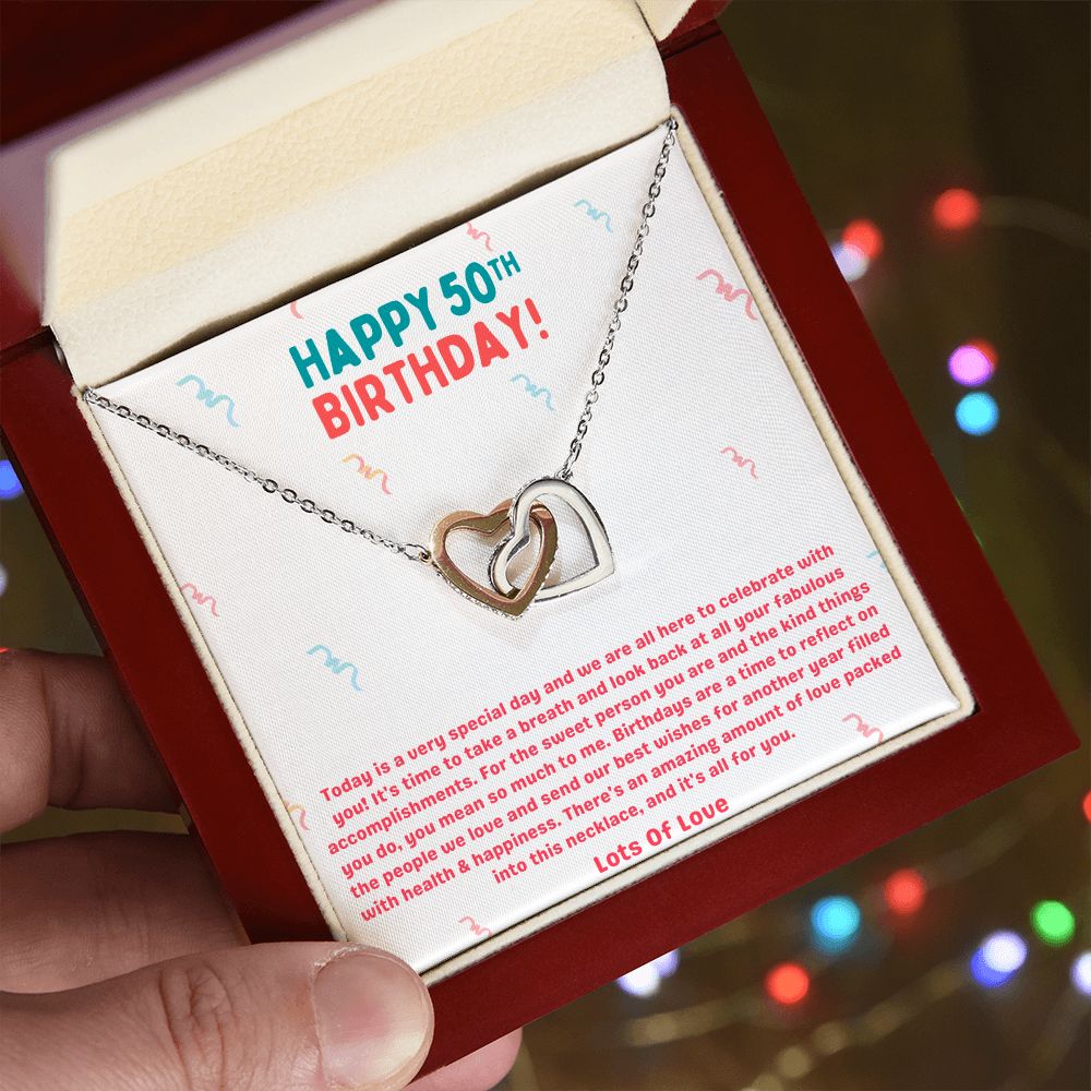 Happy 50th Birthday Celebrate Interlocking Hearts Necklace