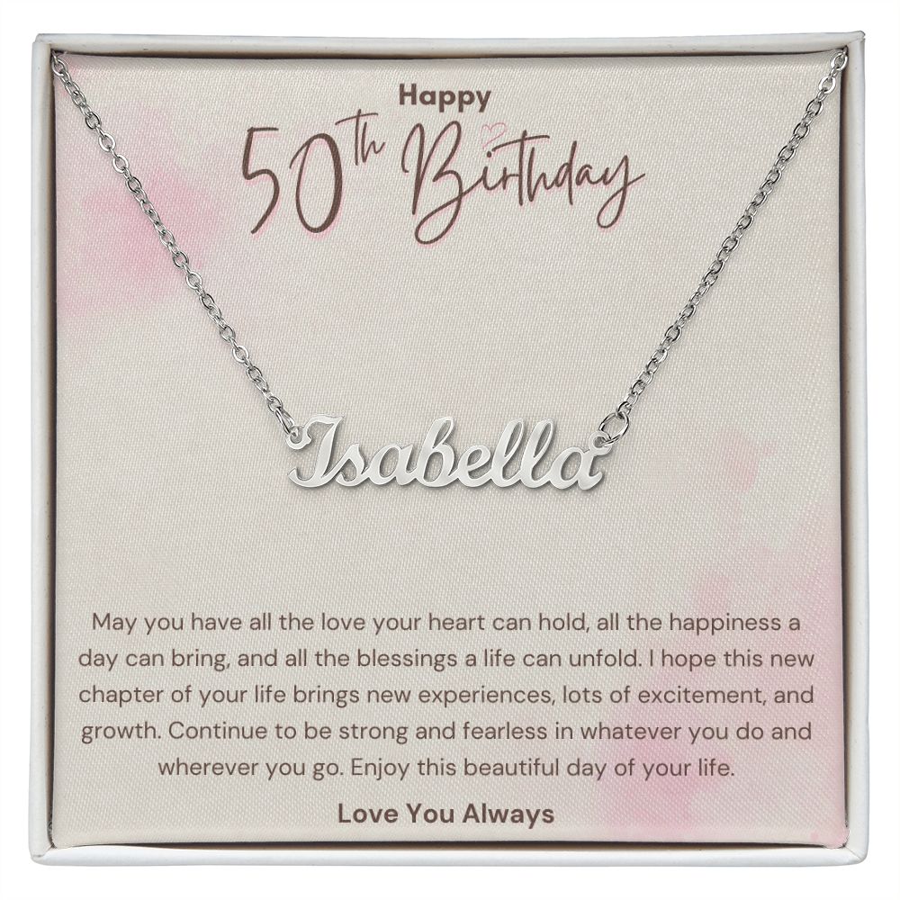 Happy 50th Birthday New Chapter Custom Name Necklace