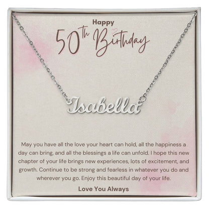 Happy 50th Birthday New Chapter Custom Name Necklace