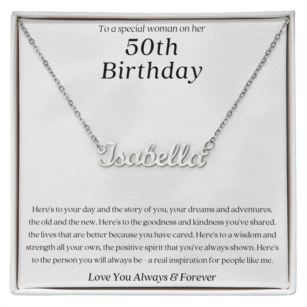 To A Special Woman On Her 50th Birthday Custom Name Necklace