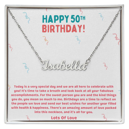 Happy 50th Birthday Accomplishments Custom Name Necklace