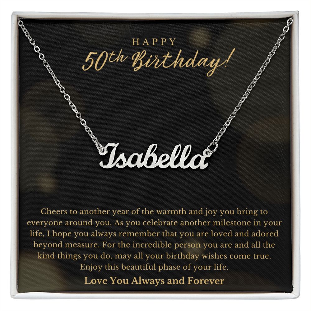 Happy 50th Birthday Loved And Adored Custom Name Necklace