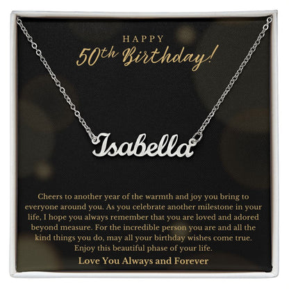 Happy 50th Birthday Loved And Adored Custom Name Necklace