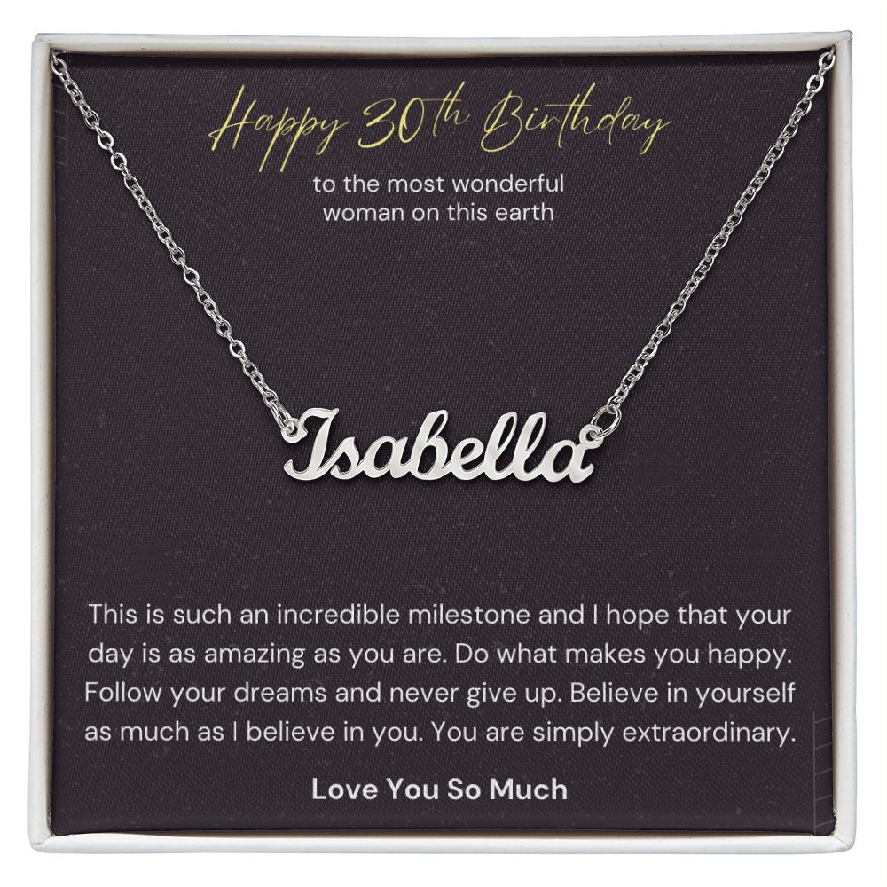 Happy 30th Birthday Milestone Custom Name Necklace