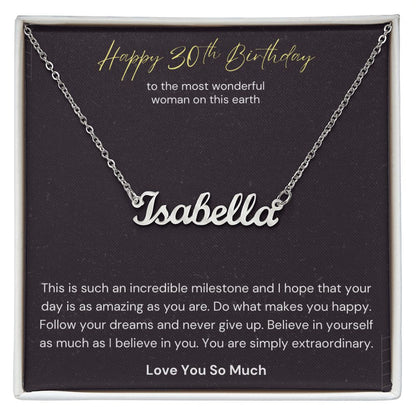 Happy 30th Birthday Milestone Custom Name Necklace