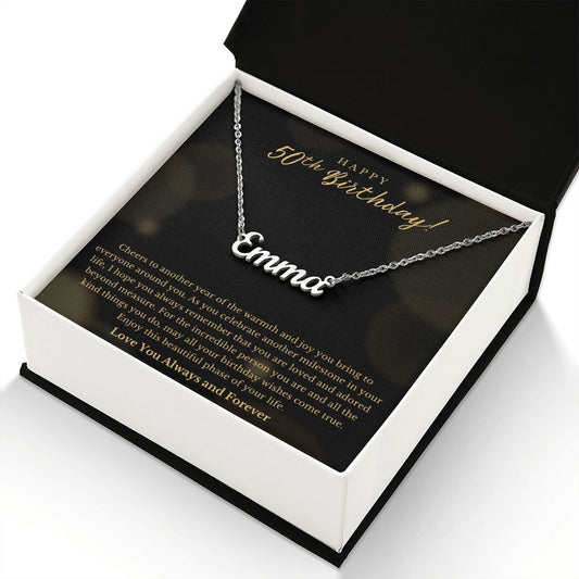 Happy 50th Birthday Loved And Adored Custom Name Necklace