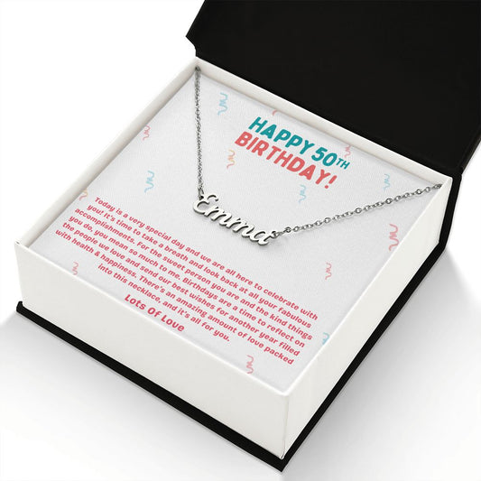 Happy 50th Birthday Accomplishments Custom Name Necklace