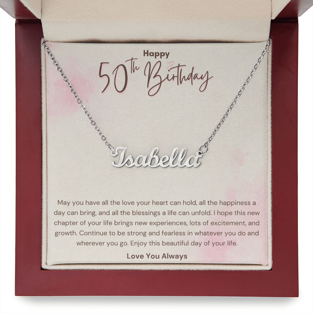 Happy 50th Birthday New Chapter Custom Name Necklace