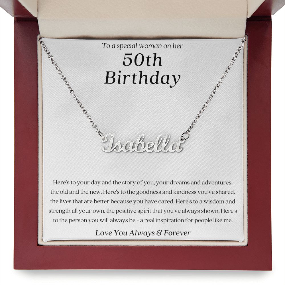 To A Special Woman On Her 50th Birthday Custom Name Necklace