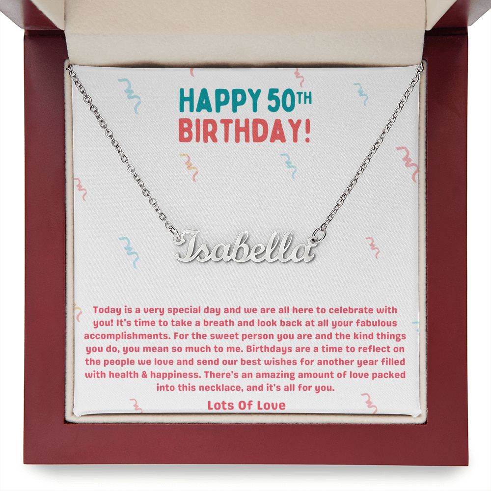 Happy 50th Birthday Accomplishments Custom Name Necklace