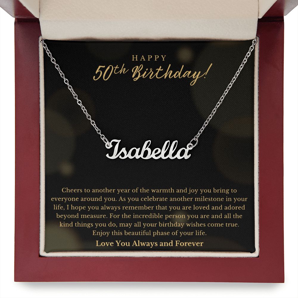 Happy 50th Birthday Loved And Adored Custom Name Necklace