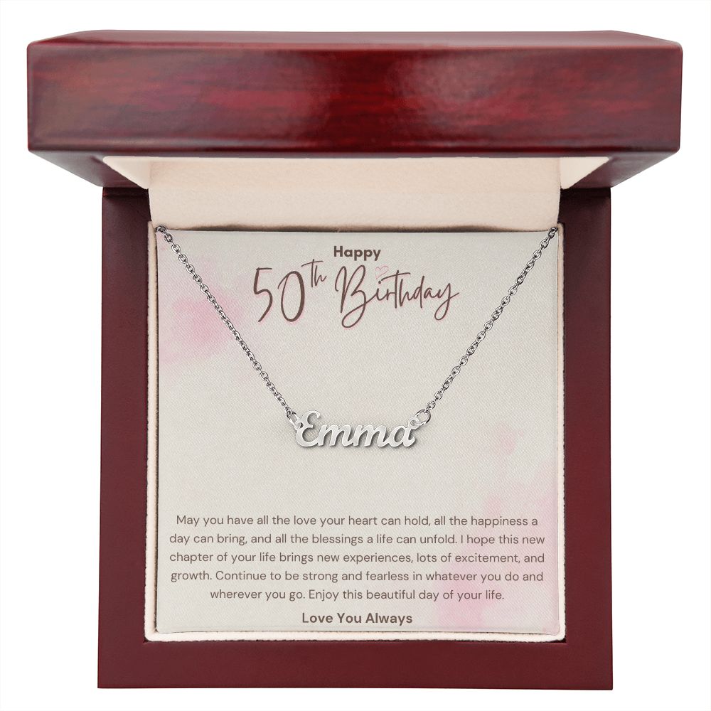 Happy 50th Birthday New Chapter Custom Name Necklace