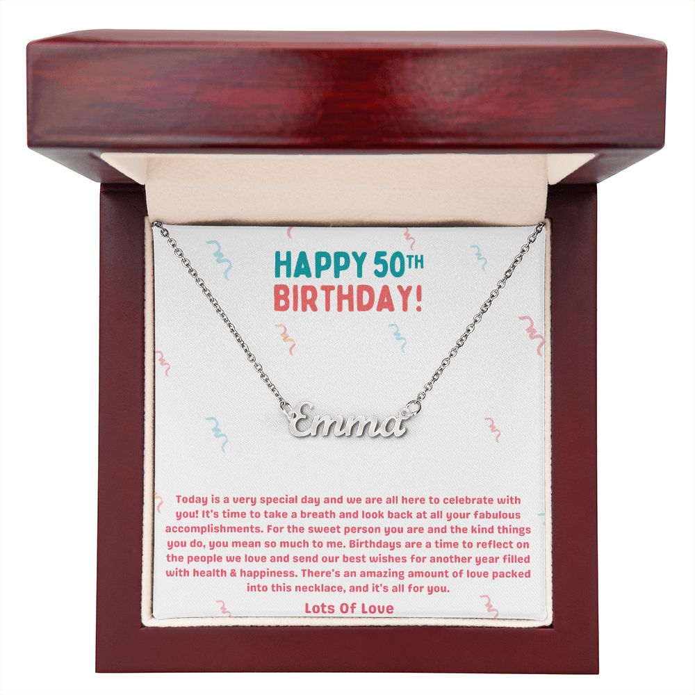 Happy 50th Birthday Accomplishments Custom Name Necklace