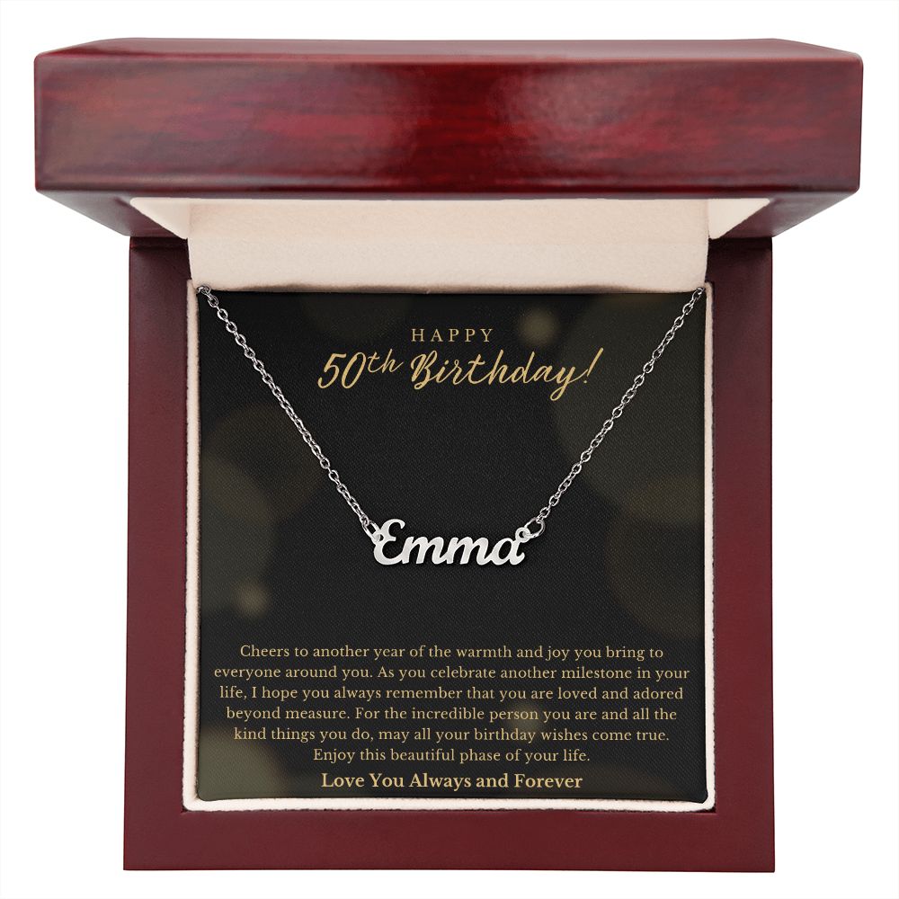 Happy 50th Birthday Loved And Adored Custom Name Necklace