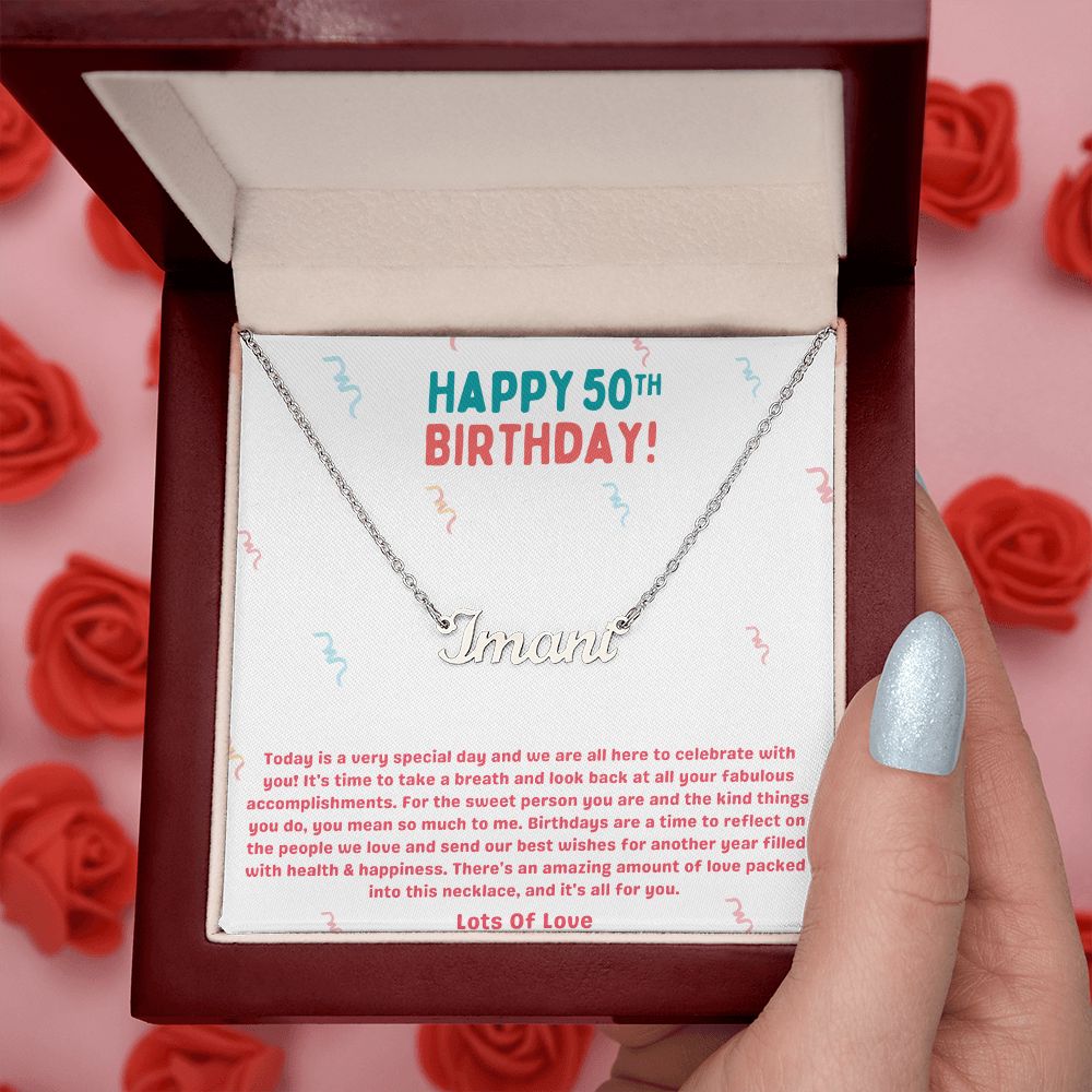 Happy 50th Birthday Accomplishments Custom Name Necklace