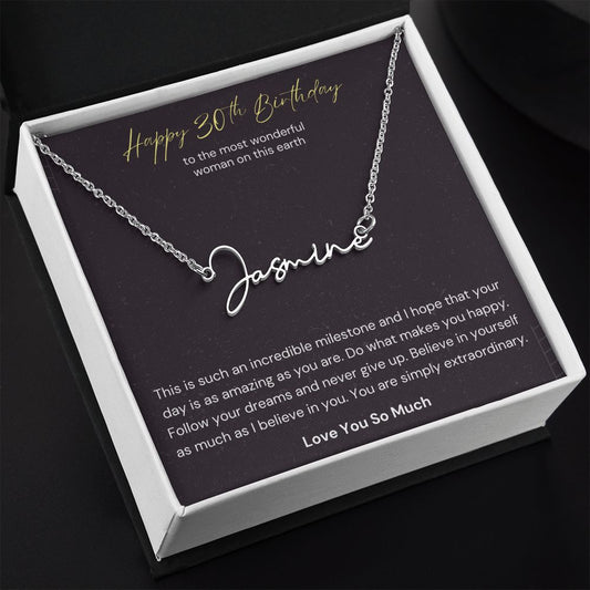 Happy 30th Birthday Milestone Signature Name Necklace