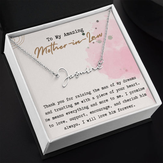 To My Amazing Mother In Law Promise Signature Name Necklace