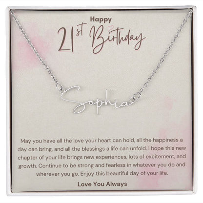 Happy 21st Birthday Blessings Signature Name Necklace