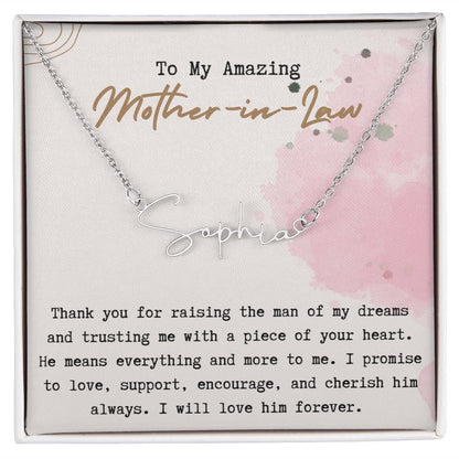 To My Amazing Mother In Law Promise Signature Name Necklace