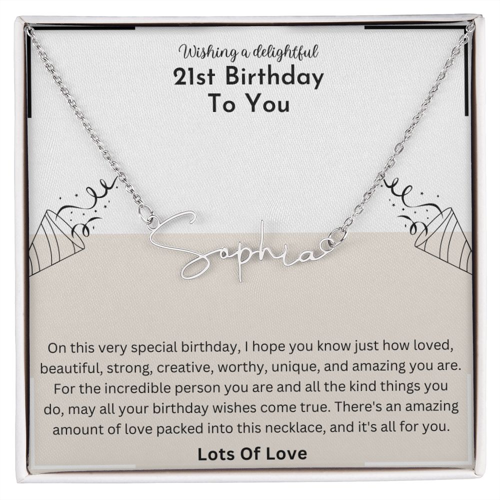 21st Birthday Delightful Signature Name Necklace