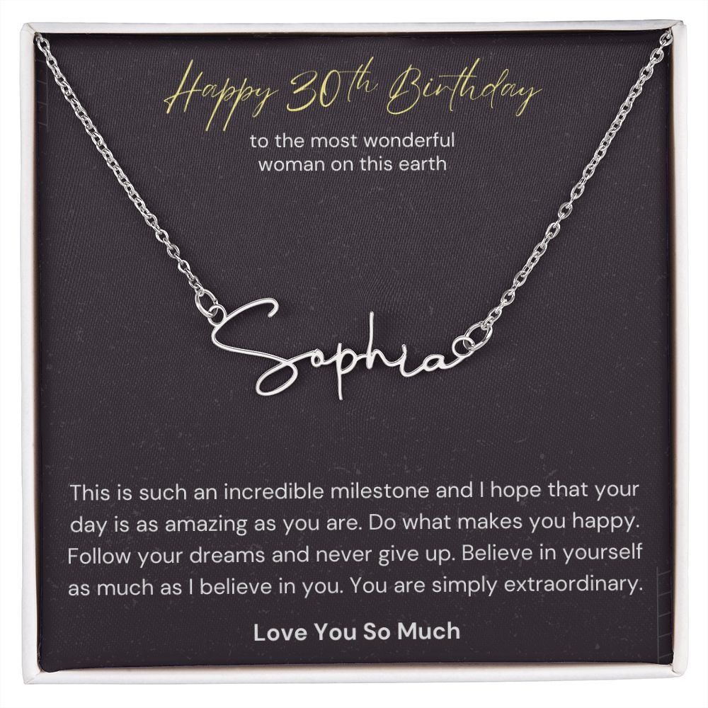 Happy 30th Birthday Milestone Signature Name Necklace