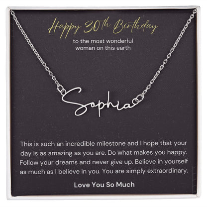 Happy 30th Birthday Milestone Signature Name Necklace