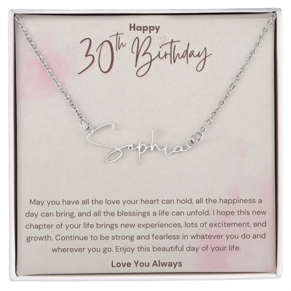 Happy 30th Birthday Blessings Signature Name Necklace