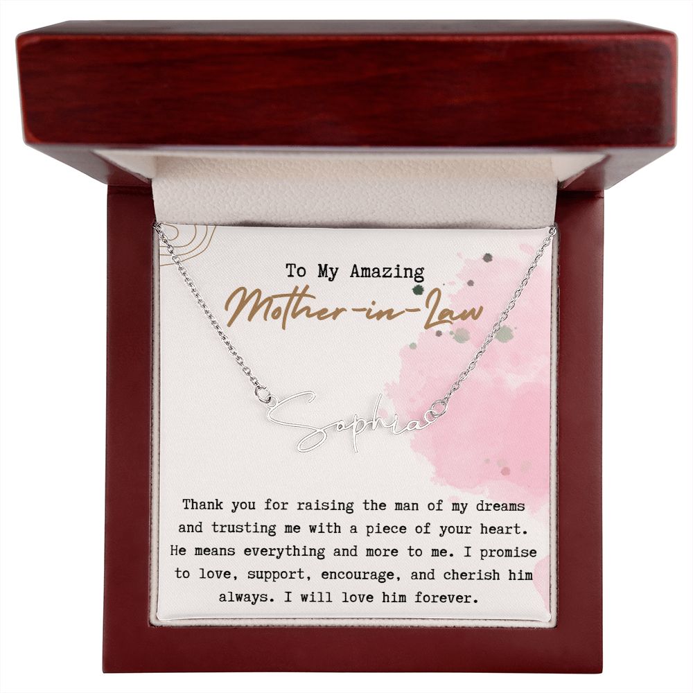 To My Amazing Mother In Law Promise Signature Name Necklace