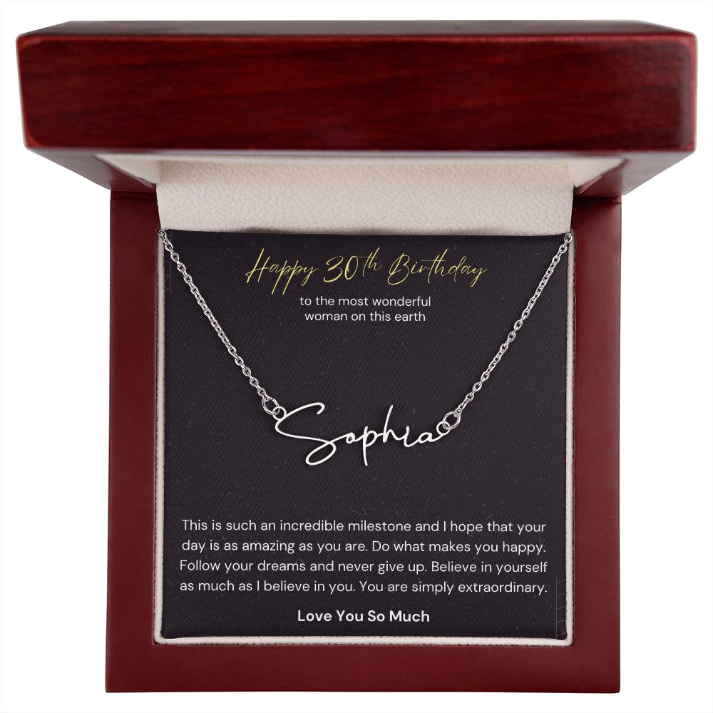 Happy 30th Birthday Milestone Signature Name Necklace