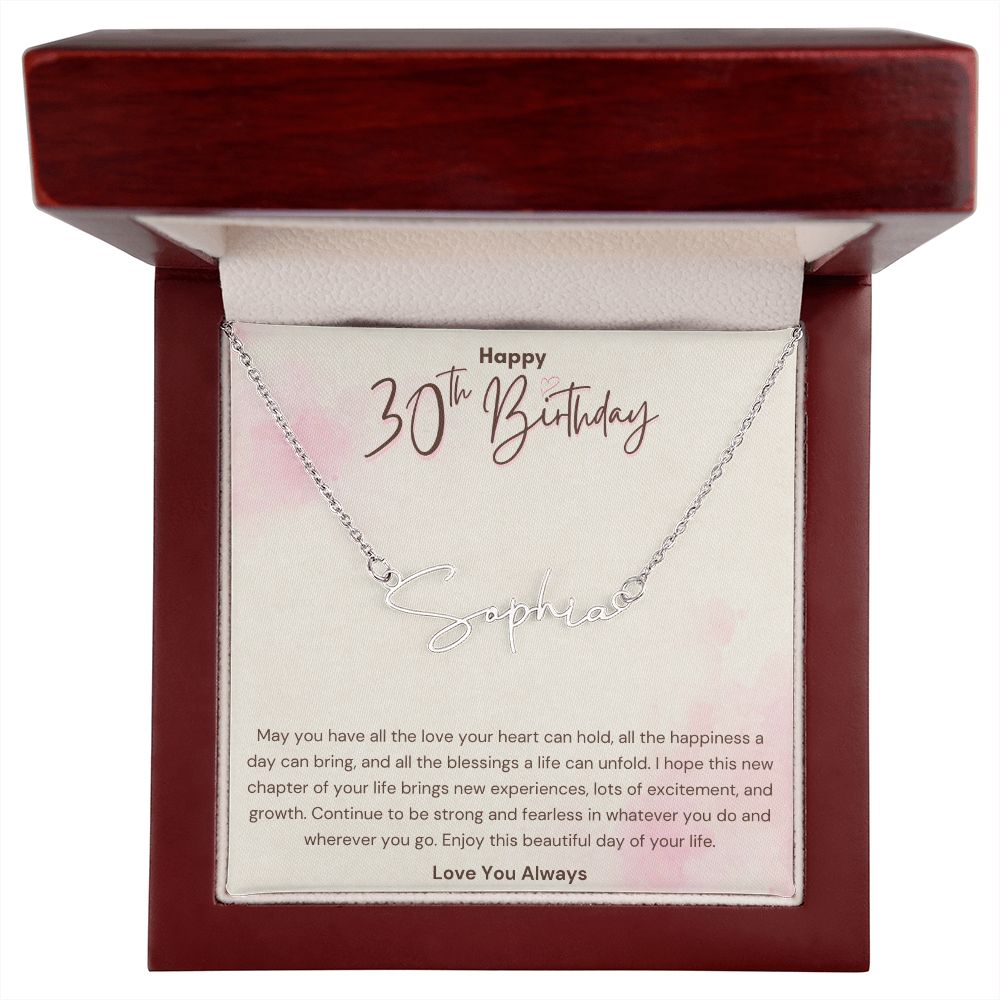 Happy 30th Birthday Blessings Signature Name Necklace