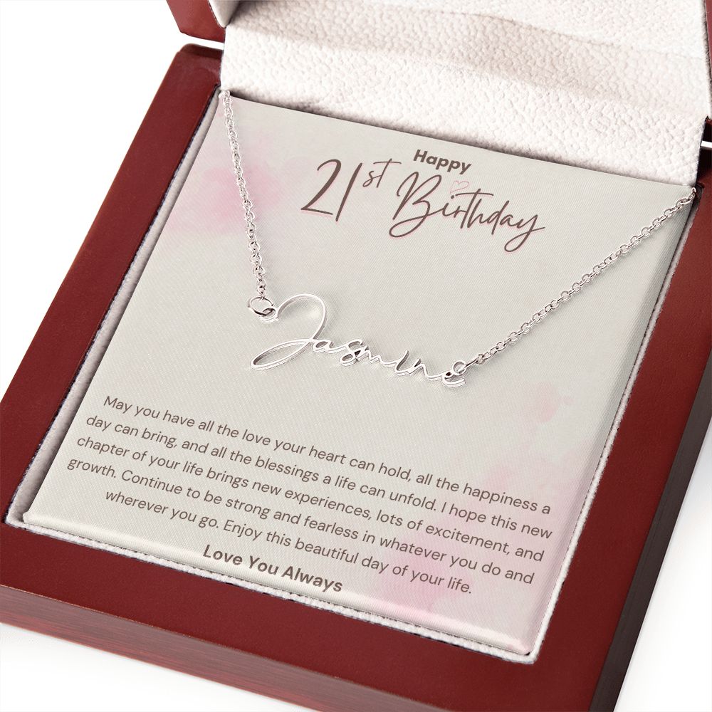 Happy 21st Birthday Blessings Signature Name Necklace