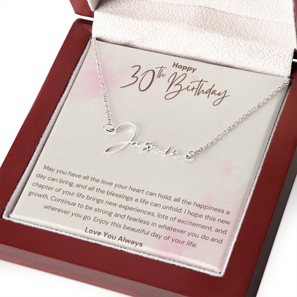 Happy 30th Birthday Blessings Signature Name Necklace